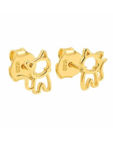 Cute Kitty Stud Earrings – Gold Plated 925 Silver Handmade Gift for Her