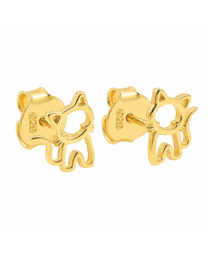 Cute Kitty Stud Earrings – Gold Plated 925 Silver Handmade Gift for Her