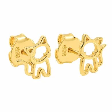 Cute Kitty Stud Earrings – Gold Plated 925 Silver Handmade Gift for Her
