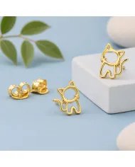 Cute Kitty Stud Earrings – Gold Plated 925 Silver Handmade Gift for Her