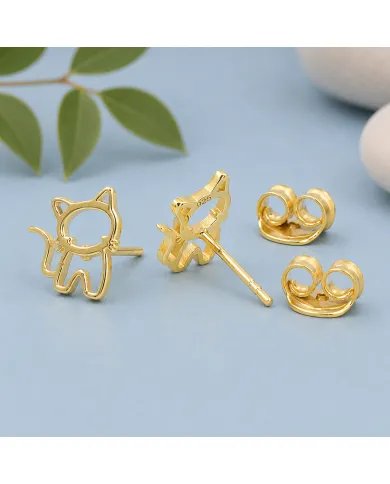 Cute Kitty Stud Earrings – Gold Plated 925 Silver Handmade Gift for Her