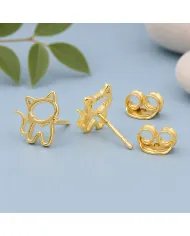 Cute Kitty Stud Earrings – Gold Plated 925 Silver Handmade Gift for Her