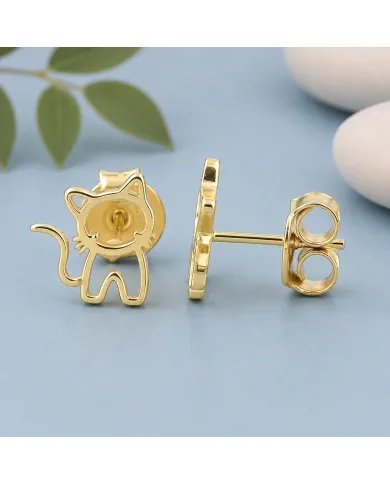 Cute Kitty Stud Earrings – Gold Plated 925 Silver Handmade Gift for Her