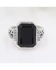 Black Onyx Ring in 925 Sterling Silver with Swarovski Crystal Accent