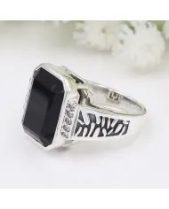 Black Onyx Ring in 925 Sterling Silver with Swarovski Crystal Accent