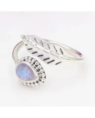 Moonstone Leaf Ring Adjustable Band 925 Sterling Silver Gift for Her