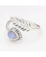 Moonstone Leaf Ring Adjustable Band 925 Sterling Silver Gift for Her