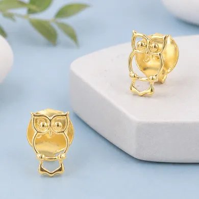 Owl Stud Earrings – Gold Plated 925 Silver Handmade Gift for Her
