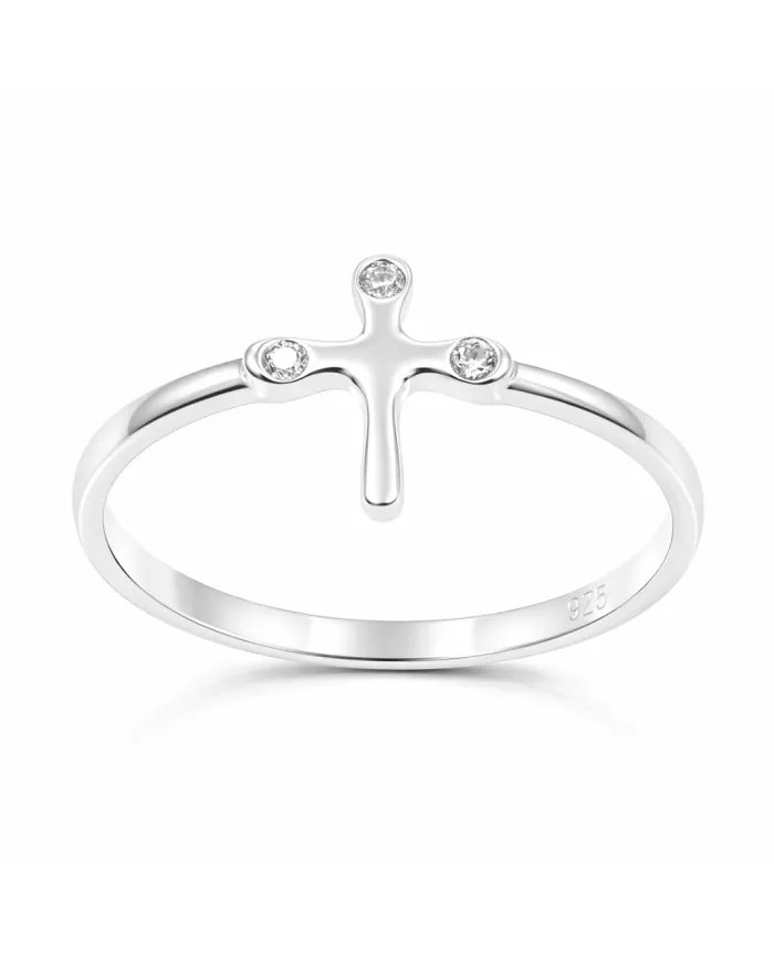 925 Sterling Silver Swarovski Crystal Cross Ring Religious Jewelry
