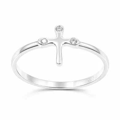925 Sterling Silver Swarovski Crystal Cross Ring Religious Jewelry