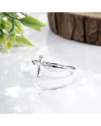 925 Sterling Silver Swarovski Crystal Cross Ring Religious Jewelry