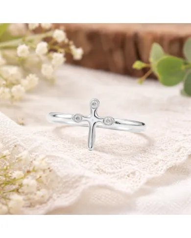 925 Sterling Silver Swarovski Crystal Cross Ring Religious Jewelry