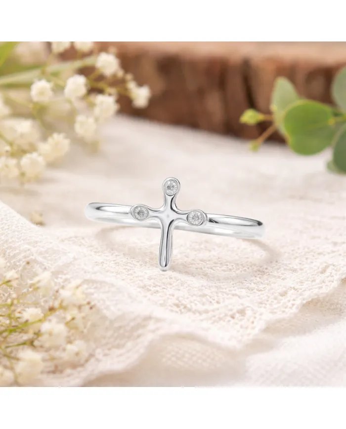 925 Sterling Silver Swarovski Crystal Cross Ring Religious Jewelry