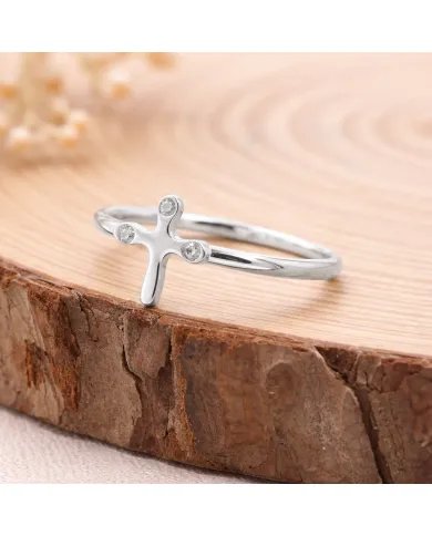 925 Sterling Silver Swarovski Crystal Cross Ring Religious Jewelry