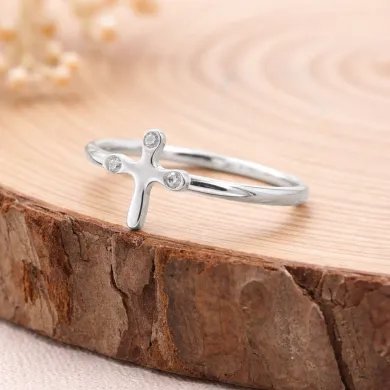 925 Sterling Silver Swarovski Crystal Cross Ring Religious Jewelry