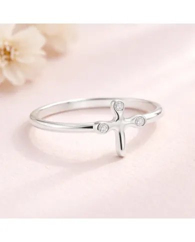925 Sterling Silver Swarovski Crystal Cross Ring Religious Jewelry
