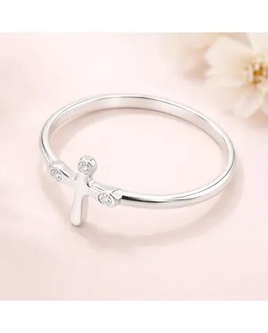 925 Sterling Silver Swarovski Crystal Cross Ring Religious Jewelry