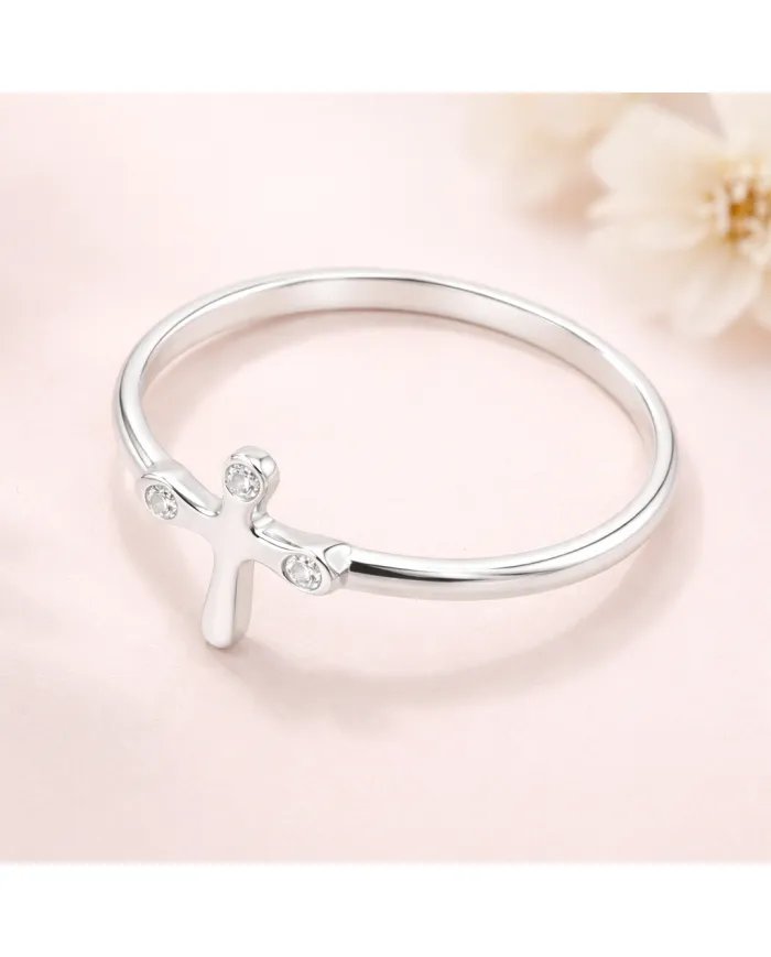 925 Sterling Silver Swarovski Crystal Cross Ring Religious Jewelry