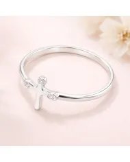 925 Sterling Silver Swarovski Crystal Cross Ring Religious Jewelry