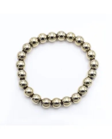 Pyrite Beaded Bracelet 925 Sterling Silver Natural Stone Jewelry