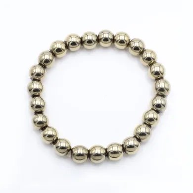 Pyrite Beaded Bracelet 925 Sterling Silver Natural Stone Jewelry