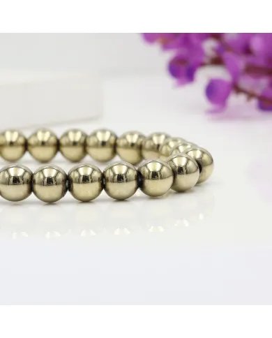 Pyrite Beaded Bracelet 925 Sterling Silver Natural Stone Jewelry