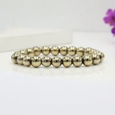 Pyrite Beaded Bracelet 925 Sterling Silver Natural Stone Jewelry
