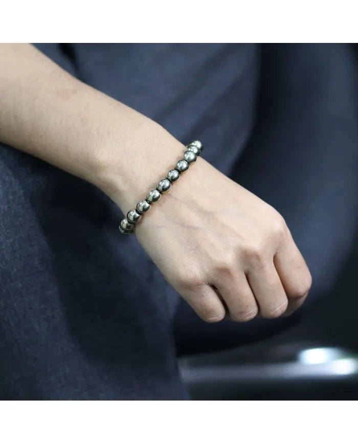 Pyrite Beaded Bracelet 925 Sterling Silver Natural Stone Jewelry