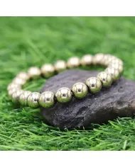 Pyrite Beaded Bracelet 925 Sterling Silver Natural Stone Jewelry