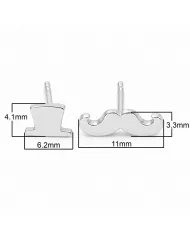 Hat & Mustache Stud Earrings 925 Sterling Silver Unisex Jewelry