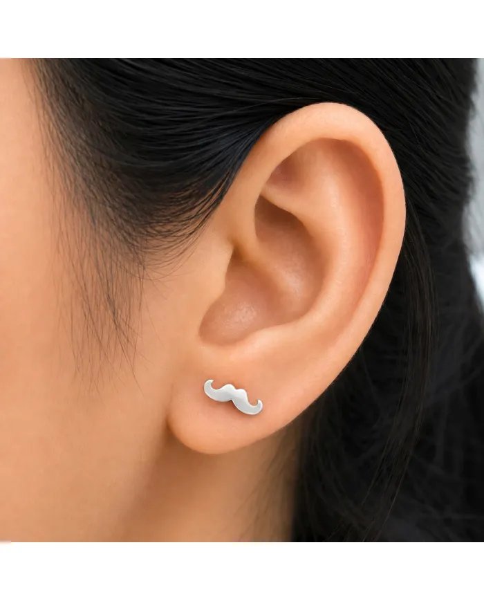 Hat & Mustache Stud Earrings 925 Sterling Silver Unisex Jewelry