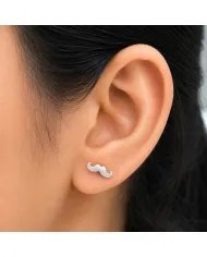 Hat & Mustache Stud Earrings 925 Sterling Silver Unisex Jewelry