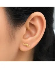 Hat & Mustache Stud Earrings Gold Plated 925 Silver Unisex Jewelry