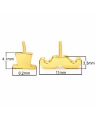 Hat & Mustache Stud Earrings Gold Plated 925 Silver Unisex Jewelry
