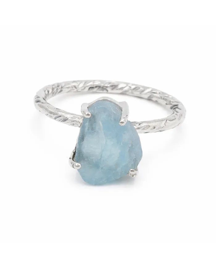 Raw Aquamarine Ring in 925 Sterling Silver Handmade Gemstone Jewelry