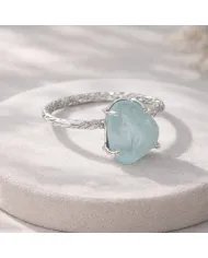 Raw Aquamarine Ring in 925 Sterling Silver Handmade Gemstone Jewelry