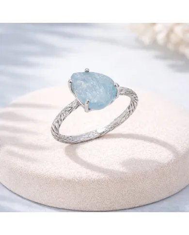 Raw Aquamarine Ring in 925 Sterling Silver Handmade Gemstone Jewelry