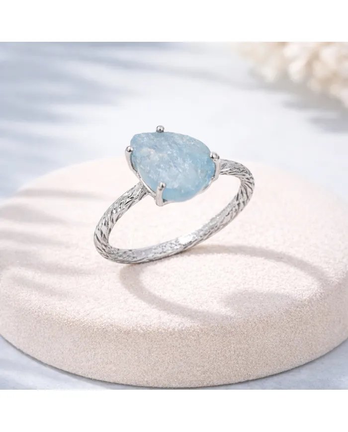 Raw Aquamarine Ring in 925 Sterling Silver Handmade Gemstone Jewelry