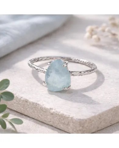 Raw Aquamarine Ring in 925 Sterling Silver Handmade Gemstone Jewelry