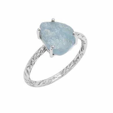 Raw Aquamarine Ring in 925 Sterling Silver Handmade Gemstone Jewelry