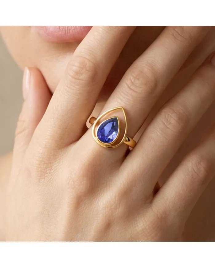 Pear Cut Tanzanite Ring – Gold Plated 925 Silver Handmade Jewelry