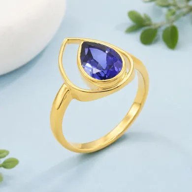 Pear Cut Tanzanite Ring – Gold Plated 925 Silver Handmade Jewelry