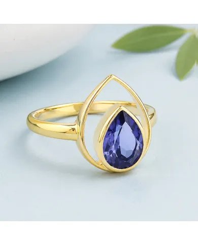 Pear Cut Tanzanite Ring – Gold Plated 925 Silver Handmade Jewelry