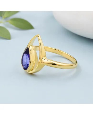 Pear Cut Tanzanite Ring – Gold Plated 925 Silver Handmade Jewelry