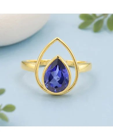 Pear Cut Tanzanite Ring – Gold Plated 925 Silver Handmade Jewelry