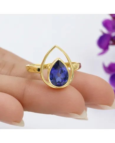 Pear Cut Tanzanite Ring – Gold Plated 925 Silver Handmade Jewelry