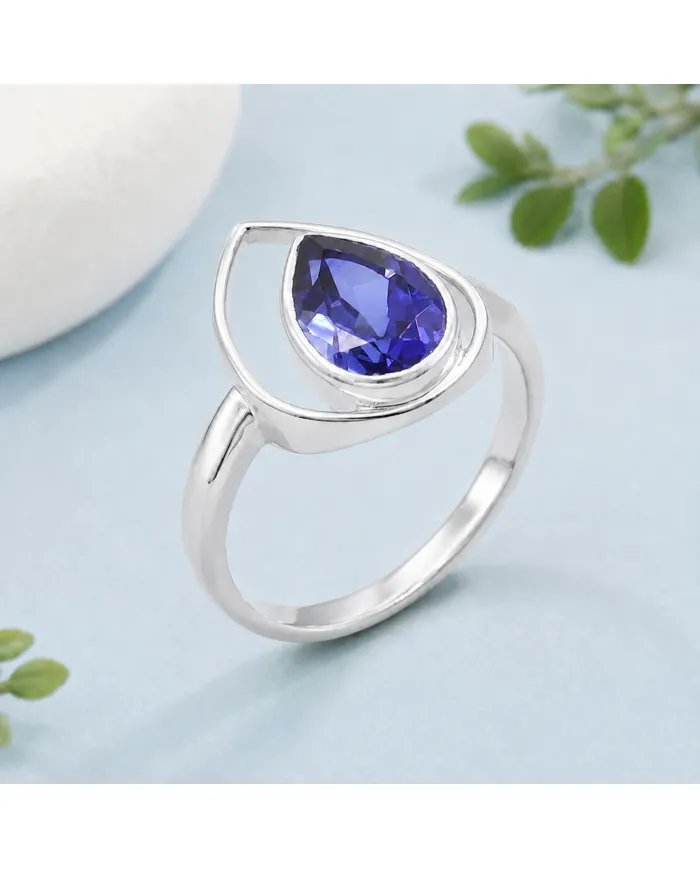 Pear Cut Tanzanite Ring – 925 Sterling Silver Handmade Jewelry