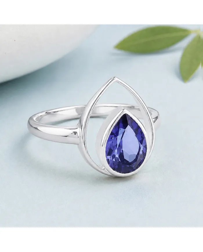 Pear Cut Tanzanite Ring – 925 Sterling Silver Handmade Jewelry