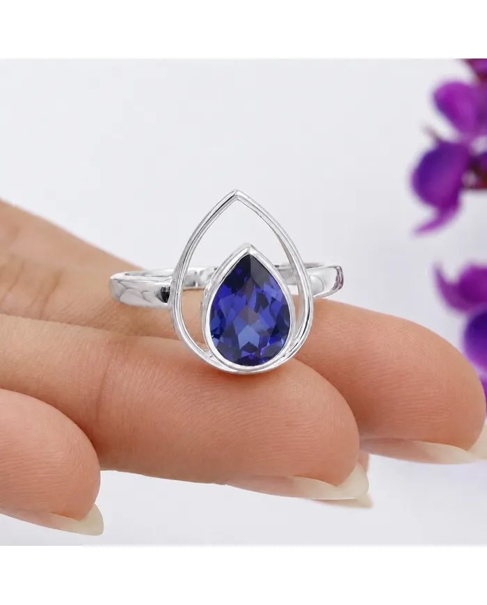 Pear Cut Tanzanite Ring – 925 Sterling Silver Handmade Jewelry