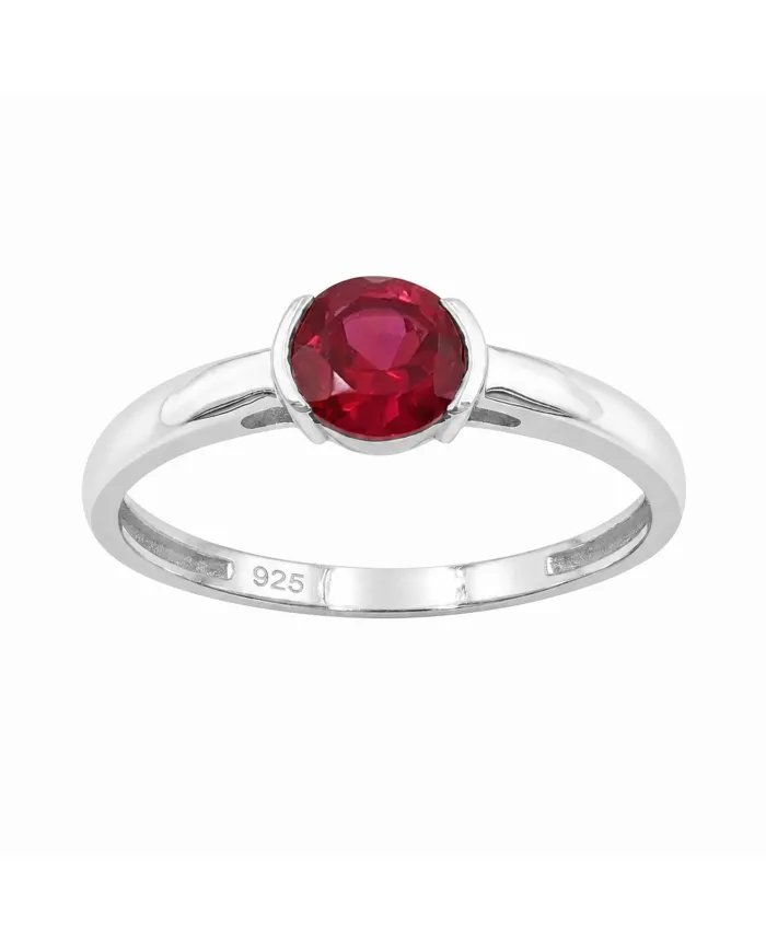 Ruby Ring 925 Sterling Silver Handmade Minimalist Round Gemstone